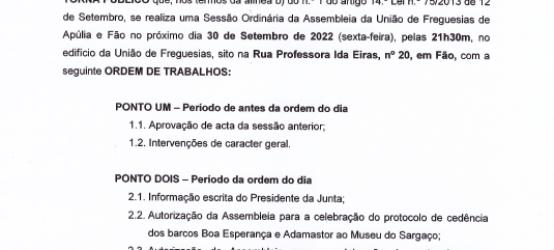 Sesso Ordinria Assembleia Freguesia UFAF 30/09/2022