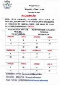 Informa��o dos dias de Atendimento das Pessoas da Freguesia